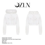 OZLANA SS2310 Heart Rose Cropped Hoodie White(毛领可拆卸)