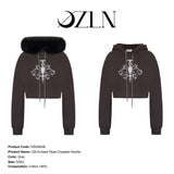 OZLANA SS2310 Heart Rose Cropped Hoodie Grey(毛领可拆卸)