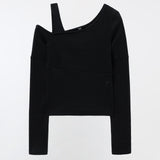 YUSE 2410 OFF SHOULDER LINE LAYERED TOP - BLACK
