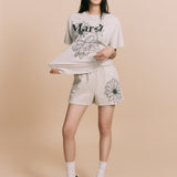 MARDI MERCREDI 2505 SWEAT SHORTS FLOWER_OATMEAL BLACK