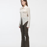 YUSE 2410 PLEATS SLIM HOOK CLOSING SHIRT - GREAM