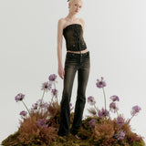 YUSE SS2312 LACE-UP DENIM TUBE TOP - BLACK