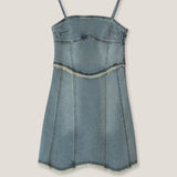 YUSE 2404 BUSTIER ROUGH CUTTING DENIM DRESS TOP - LIGHT BLUE