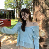 DIANA VEVINA 温柔大翻领软糯毛衣开衫 蓝