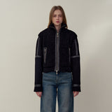 YUSE 2410 KNIT FUR SHEARING JACKET - BLACK