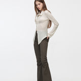 YUSE 2410 PLEATS SLIM HOOK CLOSING SHIRT - GREAM
