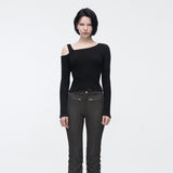 YUSE 2410 OFF SHOULDER LINE LAYERED TOP - BLACK