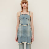 YUSE 2404 BUSTIER ROUGH CUTTING DENIM DRESS TOP - LIGHT BLUE
