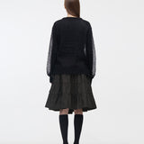 YUSE 2410 LOGO PATCH KID MOHAIR LOOSE ROUND KNIT TOP - BLACK