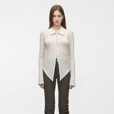 YUSE 2410 PLEATS SLIM HOOK CLOSING SHIRT - GREAM