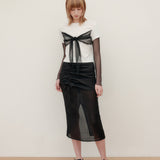 YUSE 2404 MESH RIBBON LAYERED T-SHIRT IVORY/BLACK