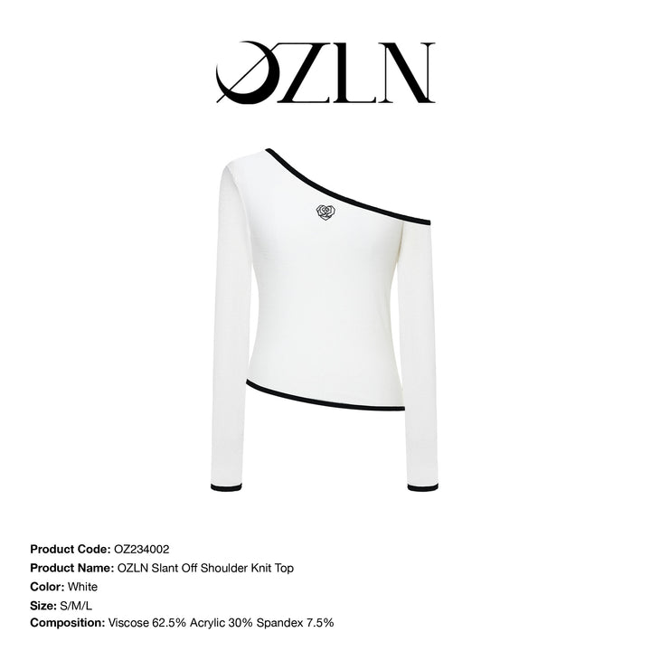 OZLANA SS2310 Slant Off Shoulder Knit Top White – Lines Up