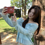 DIANA VEVINA 温柔大翻领软糯毛衣开衫 蓝