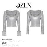 OZLANA SS2310 Detachable Faux Fur Sleeve Crop Grey(毛绒袖子可拆卸)