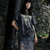MARDI MERCREDI 2503 UNISEX TSHIRT FLOWERMARDI CHARCOALIVORY