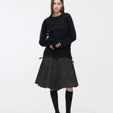 YUSE 2410 LOGO PATCH KID MOHAIR LOOSE ROUND KNIT TOP - BLACK