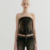 YUSE SS2312 LACE-UP DENIM TUBE TOP - BLACK