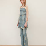 YUSE 2404 BUSTIER ROUGH CUTTING DENIM DRESS TOP - LIGHT BLUE