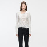 YUSE 2410 UNBALANCE SHIRRING SHIRT - IVORY