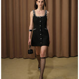 DIANA VEVINA 羊毛珠花织带小香风背心连衣裙