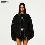 SMFK 2501 十字经典超大棒球夹克 黑牛仔