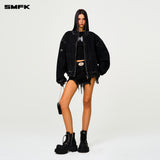 SMFK 2501 十字经典超大棒球夹克 黑牛仔