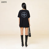 SMFK SS2308 梦境十字花复古阔身Tee 黑