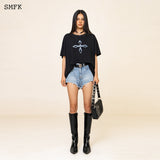 SMFK SS2308 梦境十字花复古阔身Tee 黑