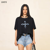 SMFK SS2308 梦境十字花复古阔身Tee 黑