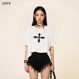 SMFK SS2308 十字花复古阔身Tee 白