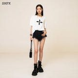 SMFK SS2308 十字花复古阔身Tee 白