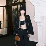 DIANA VEVINA 深V珠花装饰西装外套