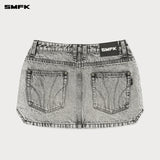SMFK 2501 十字经典切角牛仔短裙 尘埃灰