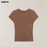 SMFK 2506 暴风褪色蚕丝运动Tee(手工染色)/野马棕