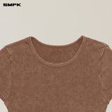 SMFK 2506 暴风褪色蚕丝运动Tee(手工染色)/野马棕