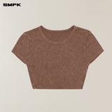 SMFK 2506 暴风褪色蚕丝健身短身Tee(手工染色)/野马棕