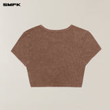 SMFK 2506 暴风褪色蚕丝健身短身Tee(手工染色)/野马棕