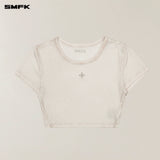 SMFK 2506 暴风褪色蚕丝健身短身Tee(手工染色)/白雾色