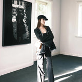 DIANA VEVINA 深V珠花装饰西装外套