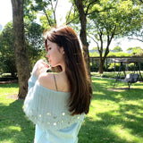 DIANA VEVINA 温柔大翻领软糯毛衣开衫 蓝