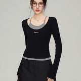 MacyMccoy 2503 假两件拼接打底 黑