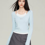 MacyMccoy 2503 假两件拼接打底 蓝