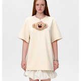 13DE MARZO | 2503 Bear Flower Clip T-shirt Beige