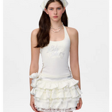 13DE MARZO | 2503 Bear Lacy Halter Top White