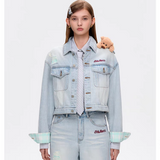 13DE MARZO | 2503 Plaid Cuffed Sleeve Denim Jacket Blue