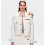 13DE MARZO | 2503 Plaid Cuffed Sleeve Denim Jacket White