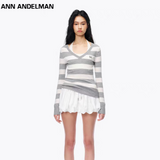 ANN ANDELMAN 2504 V领毛织条纹假两件