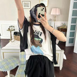 KOREAN COLLECTION 2505 圆领卡通拼色宽松Tee