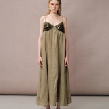 DIANA VEVINA 亚麻亮片拼接连衣裙