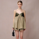 DIANA VEVINA 亚麻亮片拼接吊带+短裤